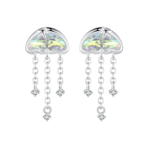 925 Sterling Silver Earrings with Pavé Setting CZ and Transparent Glass