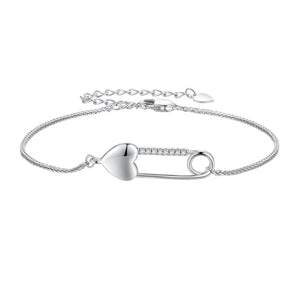 925 Sterling Silver Bracelet with CZ Pendant - 160mm Length and 8x26mm Pendant Size for Women