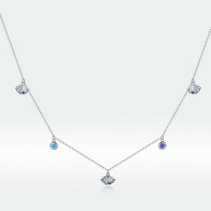 925 Sterling Silver Adjustable Necklace with Scallop Design and Pavé Setting CZ