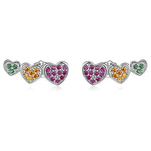 925 Sterling Silver Earrings with Pavé Setting and Plated Platinum, Size: 0.5*1.3cm, Women