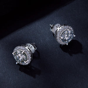 925 Sterling Silver Moissanite 1 Carat Earrings in 10mm Pavé Setting for Women