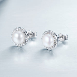 925 Sterling Silver Freshwater Pearl Earrings with CZ for Women