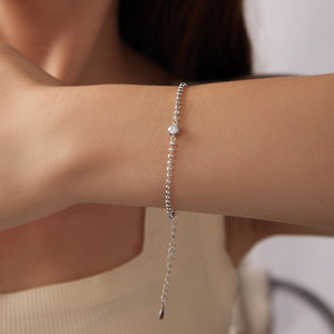 925 Sterling Silver Moissanite Bracelet 15+6cm with White Gold Plating for Women