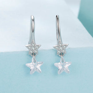 925 Sterling Silver Earrings with Pavé Setting CZ, White Gold Plating, 2.1*0.6cm, for Women