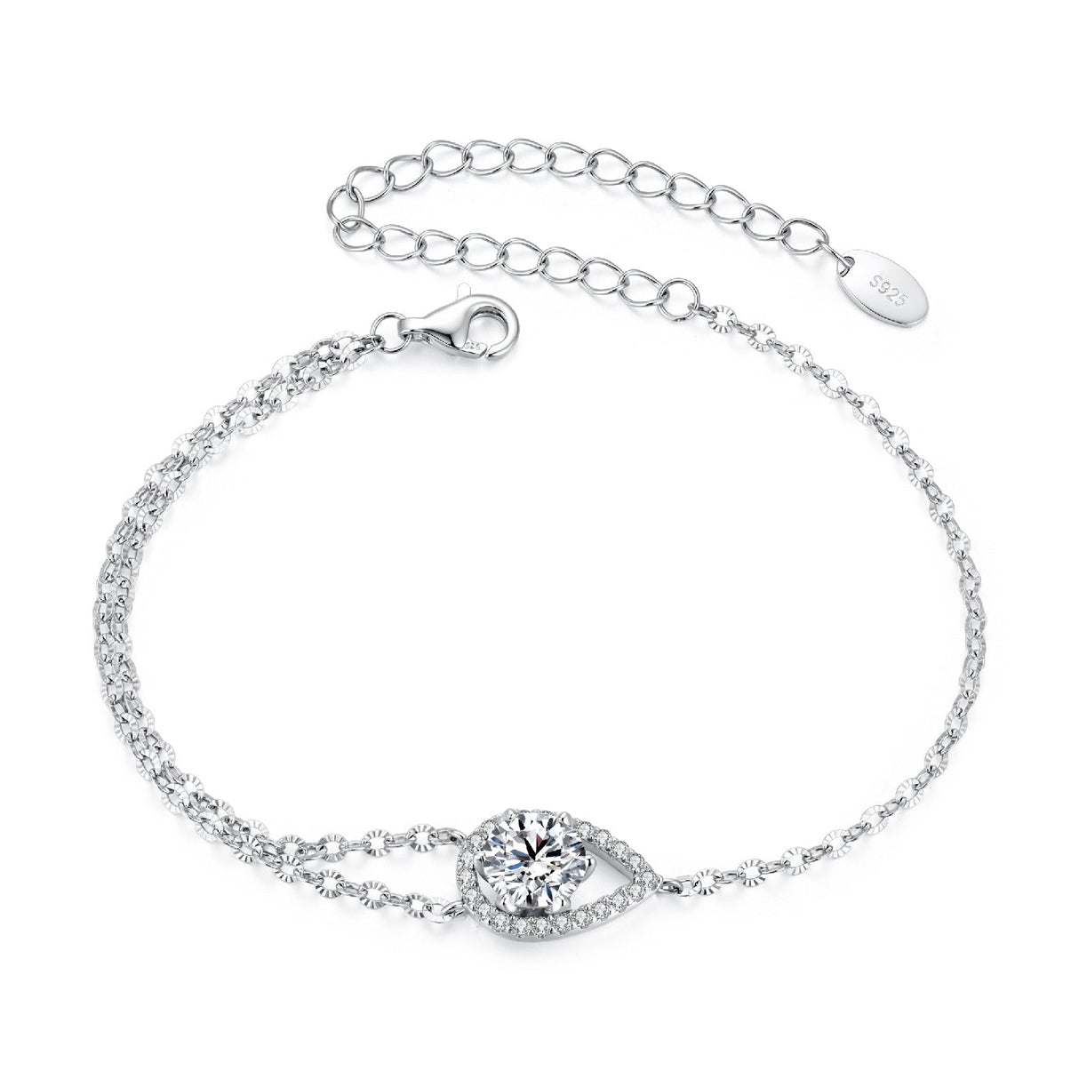 925 Sterling Silver Moissanite Bracelet with Pavé Setting 15+6cm for Women