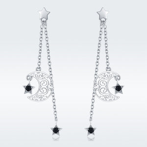 925 Sterling Silver Earrings with Plated Platinum and CZ - 4.4 x 1.0 cm for Women