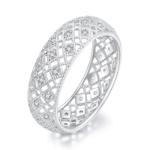 925 Sterling Silver & Platinum Plated Pavé CZ Ring Size 6 for Women