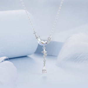 925 Sterling Silver Pendant Necklace with CZ and Transparent Glass for Women