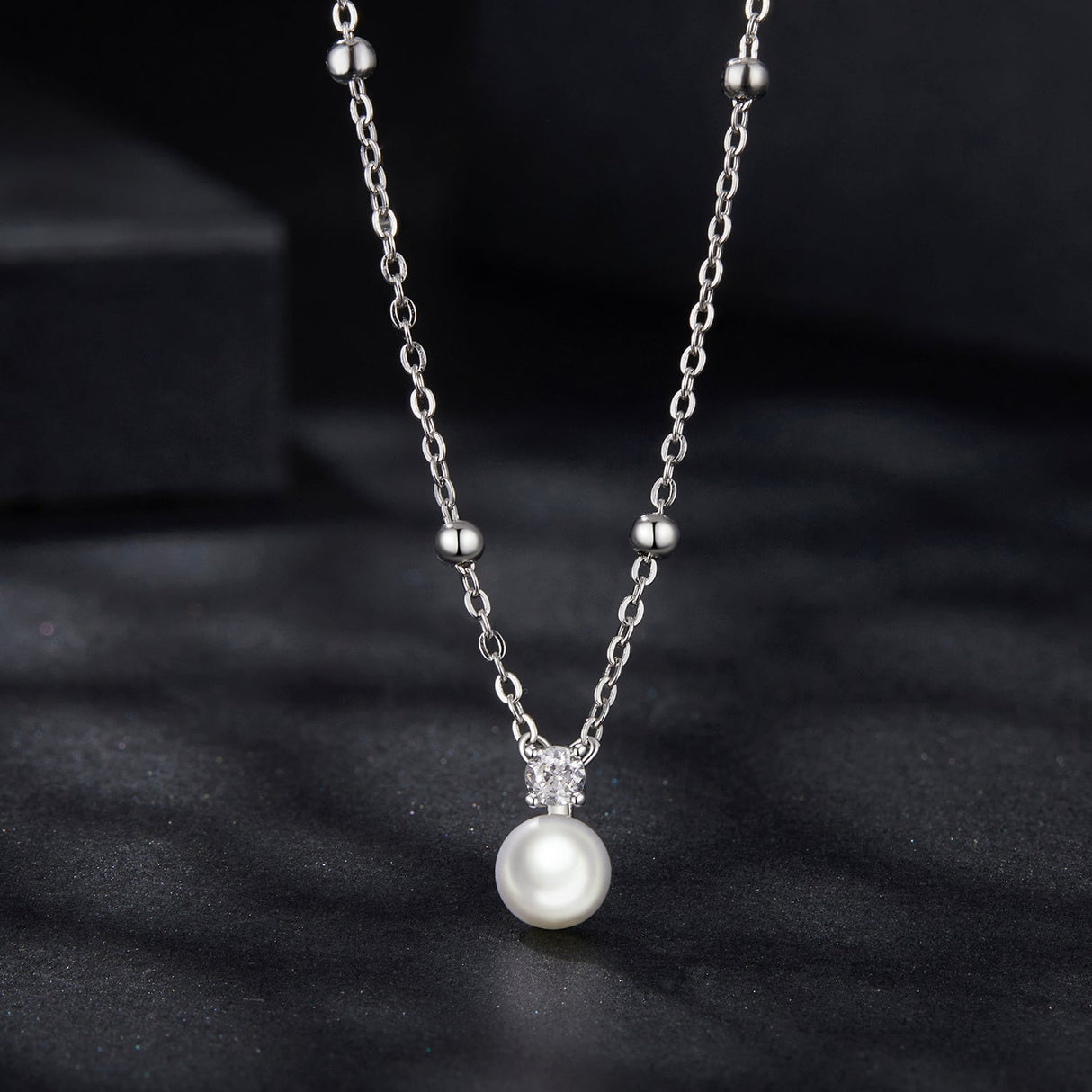 925 Sterling Silver Moissanite and Freshwater Pearl Necklace 40+5cm for Women