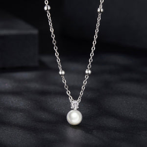925 Sterling Silver Moissanite and Freshwater Pearl Necklace 40+5cm for Women