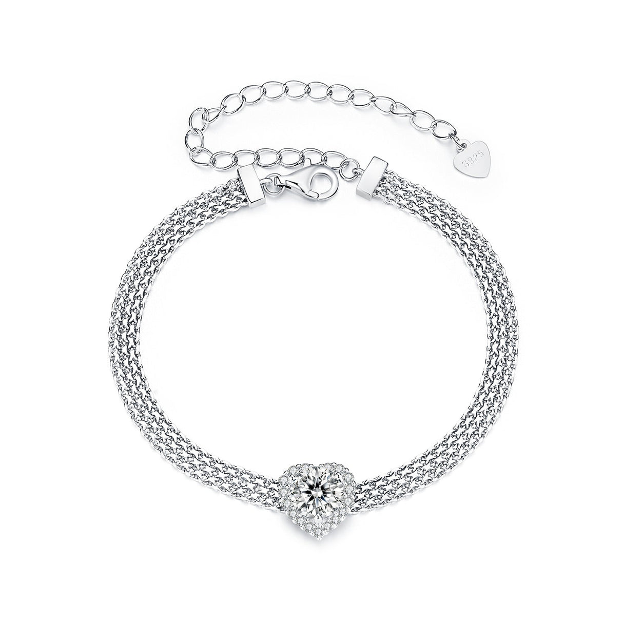 925 Sterling Silver & 1 Carat Moissanite & CZ White Gold Plated Bracelet for Women