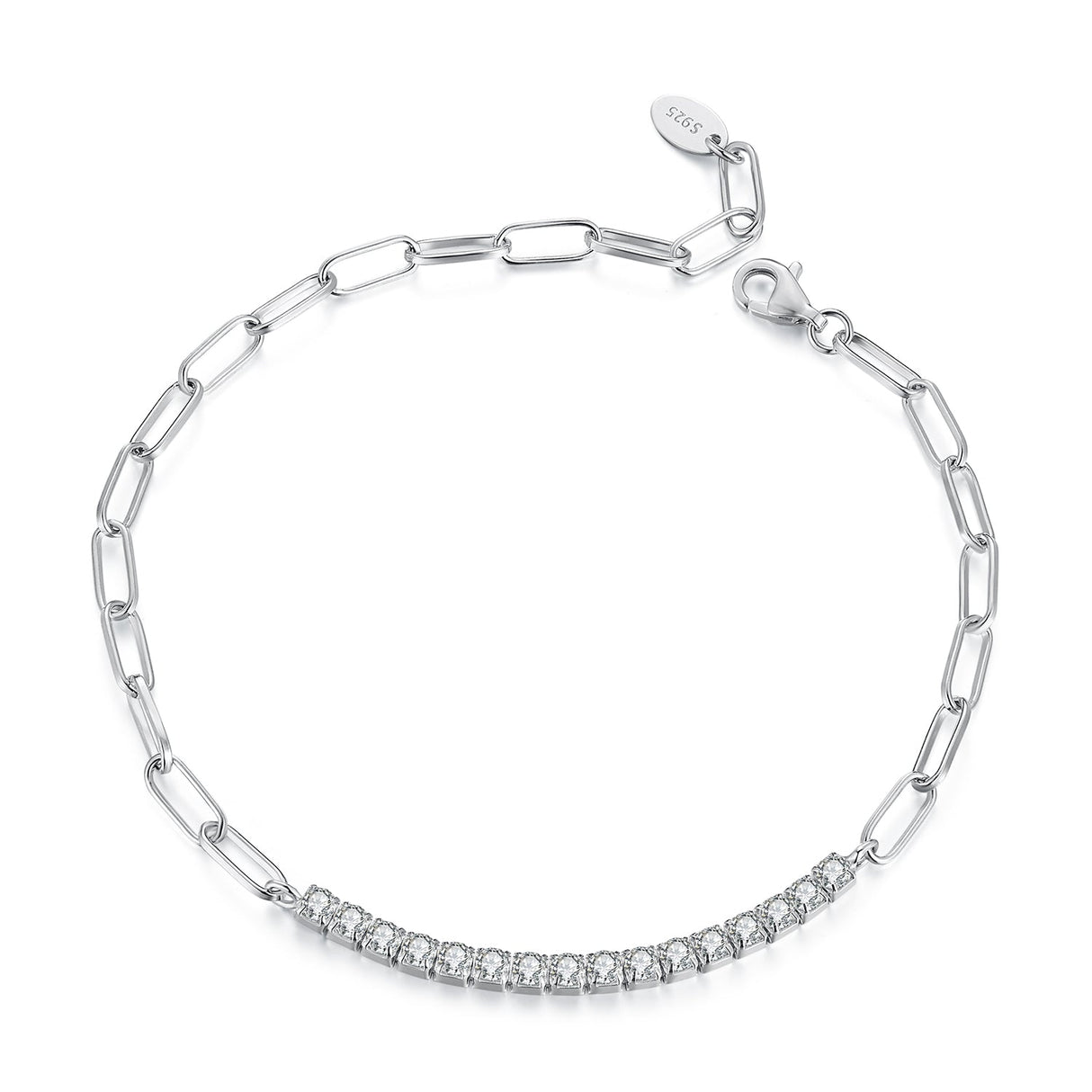 925 Sterling Silver + Moissanite White Gold 21cm Bracelet for Women