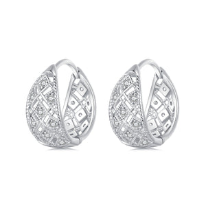 925 Sterling Silver White Gold Plated Pave Setting CZ Earrings 13*6mm for Women