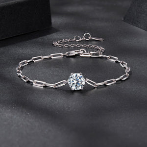925 Sterling Silver Plated White Gold Moissanite Bracelet 15+6cm for Women