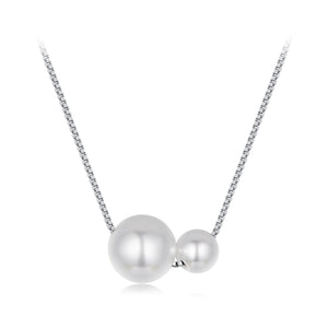 925 Sterling Silver & White Gold Plated Adjustable Pearl Necklace for Women