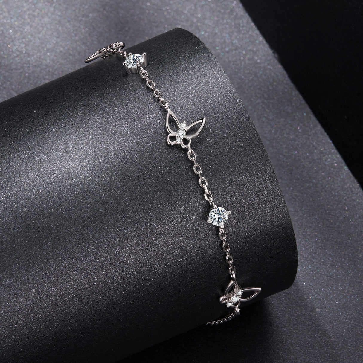 925 Sterling Silver White Gold Plated Bracelet with Moissanite, 15+6cm, for Women