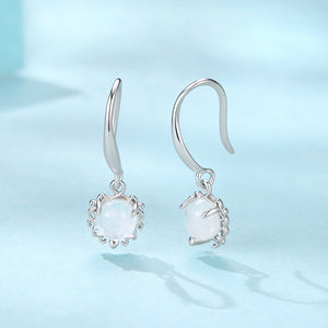 925 Sterling Silver White Gold Plated Natural Moonstone 2.0x0.7cm Earrings for Women