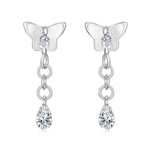 925 Sterling Silver & Brass Earrings with White Gold Plating, 2.0x0.8cm for Women