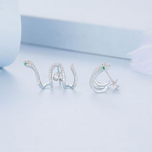 925 Sterling Silver Earrings with Plated Platinum and Pavé Setting CZ, 1.5x2.2cm for Women