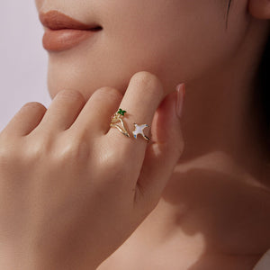 925 Sterling Silver Enamel Pavé Setting CZ Gold Plated Ring for Women
