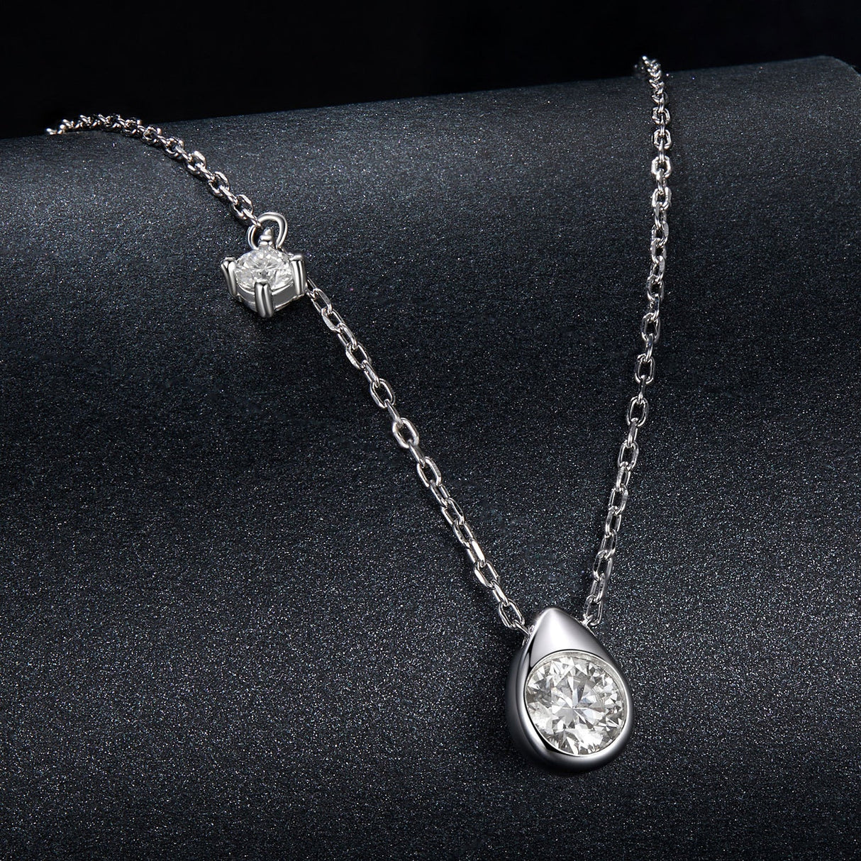 925 Sterling Silver + Moissanite Adjustable Necklace for Women - White Gold 0.5ct & 0.1ct