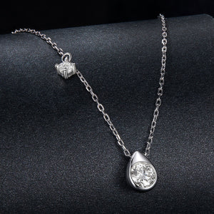 925 Sterling Silver + Moissanite Adjustable Necklace for Women - White Gold 0.5ct & 0.1ct