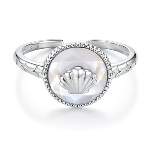 925 Sterling Silver White Gold-Plated Ring with Nacre Pendant - Style E for Women
