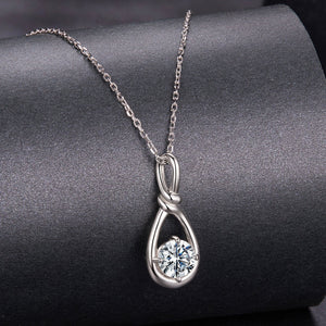 925 Sterling Silver 1 Carat Moissanite Necklace with White Gold Plating - 40+5cm Length for Women