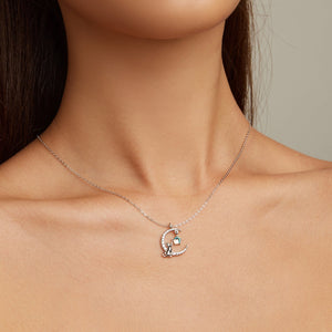 925 Sterling Silver Adjustable Moonstone Necklace with CZ Accents for Women