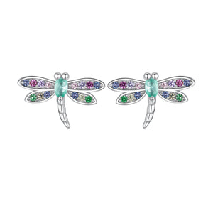 925 Sterling Silver Earrings with Pavé CZ and Transparent Glass