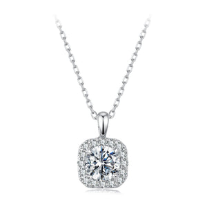 925 Sterling Silver Moissanite 1.4x1.0cm White Gold Plated Necklace 40+5cm for Women