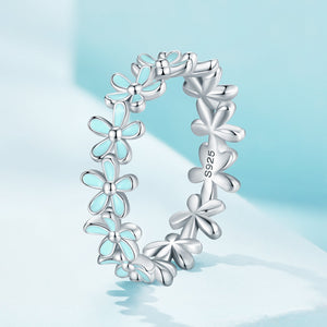 925 Sterling Silver Enamel Process Plated Platinum Ring Size 6 for Women