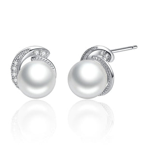 925 Sterling Silver Pavé Setting Earrings with Quality Shell Pearl