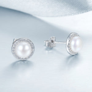 925 Sterling Silver Freshwater Pearl Earrings with CZ for Women