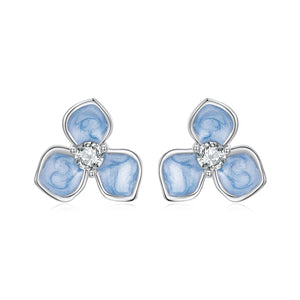 925 Sterling Silver Enamel White Gold Plated CZ Earrings
