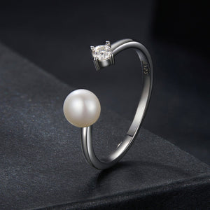 925 Sterling Silver Moissanite Quality Shell Pearl Ring for Women - Size E