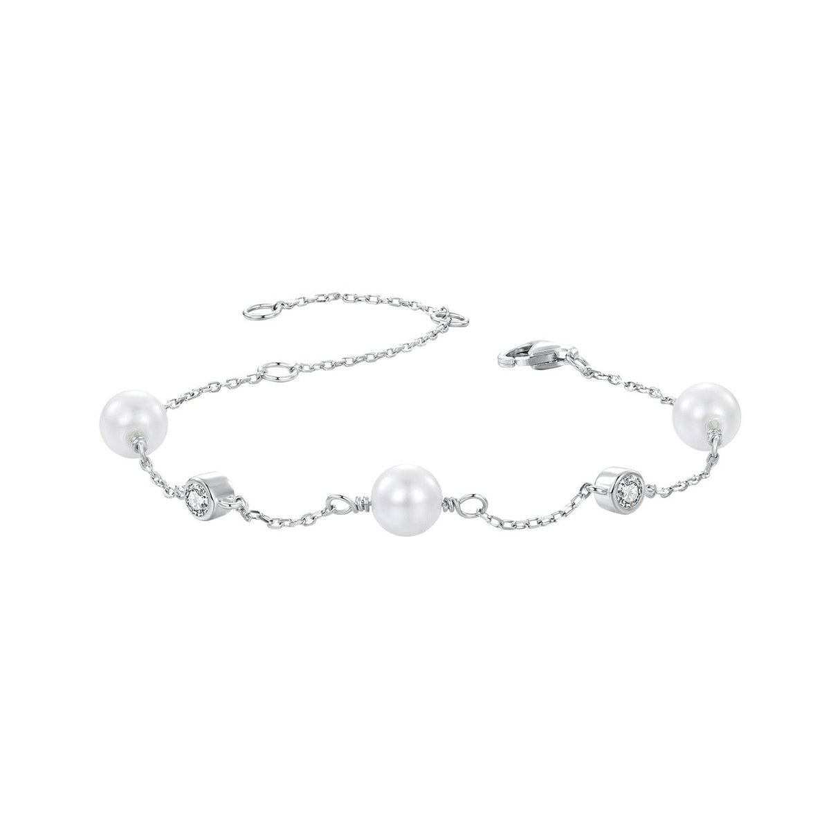 925 Sterling Silver 3mm Moissanite & Shell Pearl Bracelet for Women