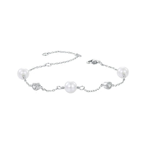 925 Sterling Silver 3mm Moissanite & Shell Pearl Bracelet for Women