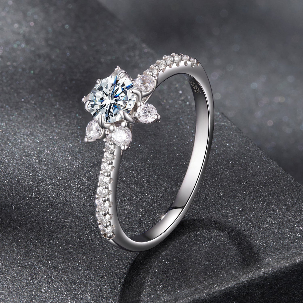 925 Sterling Silver Pavé Moissanite Ring with CZ - Size 6