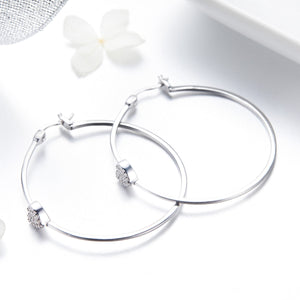 925 Sterling Silver Earrings with CZ, Size 3.8*0.6cm, Women's Jewelry