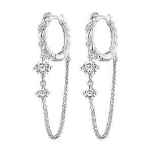 925 Sterling Silver Earrings with Pavé Setting CZ, 34*6mm for Women