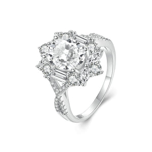 925 Sterling Silver 2 Carat Moissanite Ring in White Gold Plating - Size 8 for Women