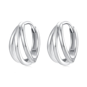 925 Sterling Silver Earrings with White Gold Plating, 1.3*0.6 cm, For Women