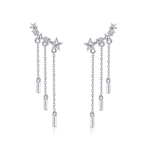 925 Sterling Silver Plated Platinum Pavé Setting CZ Earrings 3.4*0.7cm for Women