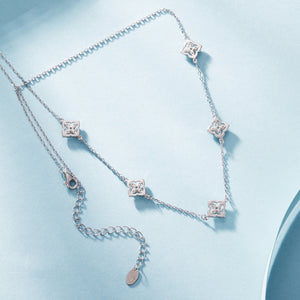 925 Sterling Silver + Moissanite Necklace with Plated White Gold - 40+5cm Length for Women