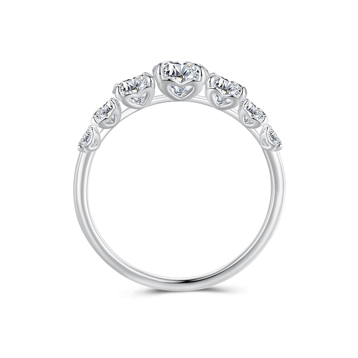925 Sterling Silver Moissanite Engagement Ring with 5mm, 4mm, 3mm, 2.5mm Stones for Women