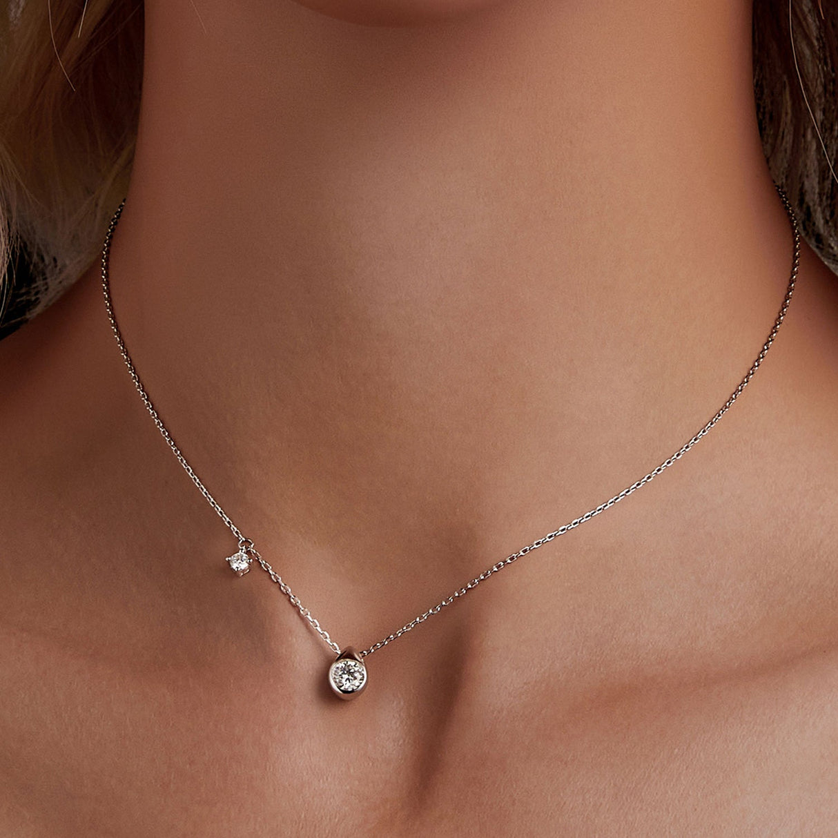 925 Sterling Silver + Moissanite Adjustable Necklace for Women - White Gold 0.5ct & 0.1ct