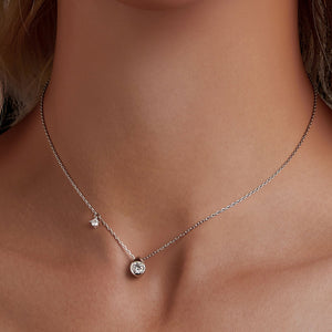 925 Sterling Silver + Moissanite Adjustable Necklace for Women - White Gold 0.5ct & 0.1ct