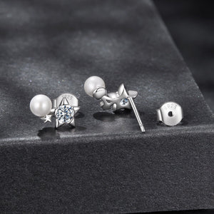 925 Sterling Silver 0.20 Carat Moissanite Earrings with Synthetic Pearl for Women
