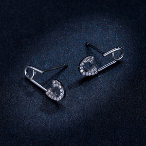 925 Sterling Silver Earrings for Women - 1.7x0.6cm, Platinum Plated with Pavé Setting CZ